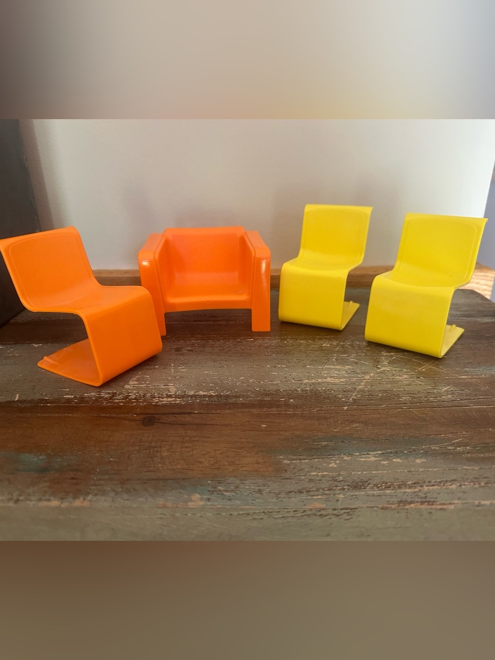 1970’s Barbie armchair and dining chairs dream house and townhouse orange yellow